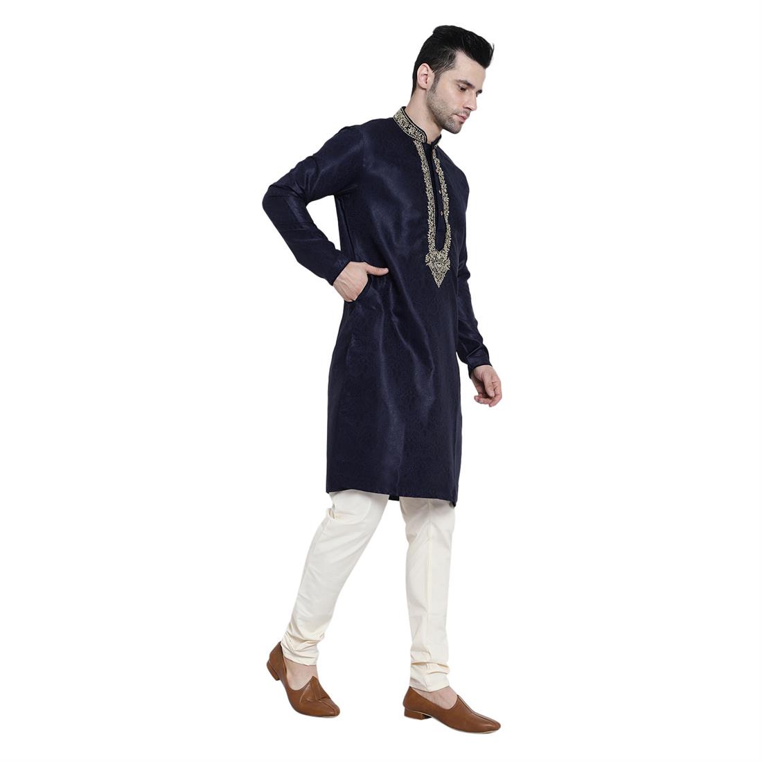 Navy & Gold Mens Brocade Navy/Gold Kurta Pyjama