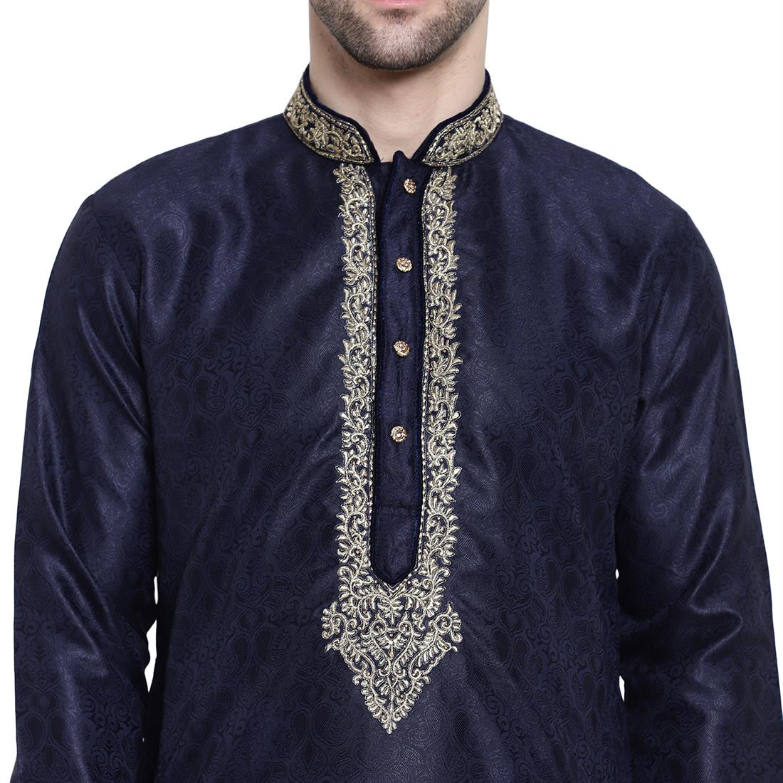 Navy & Gold Mens Brocade Navy/Gold Kurta Pyjama