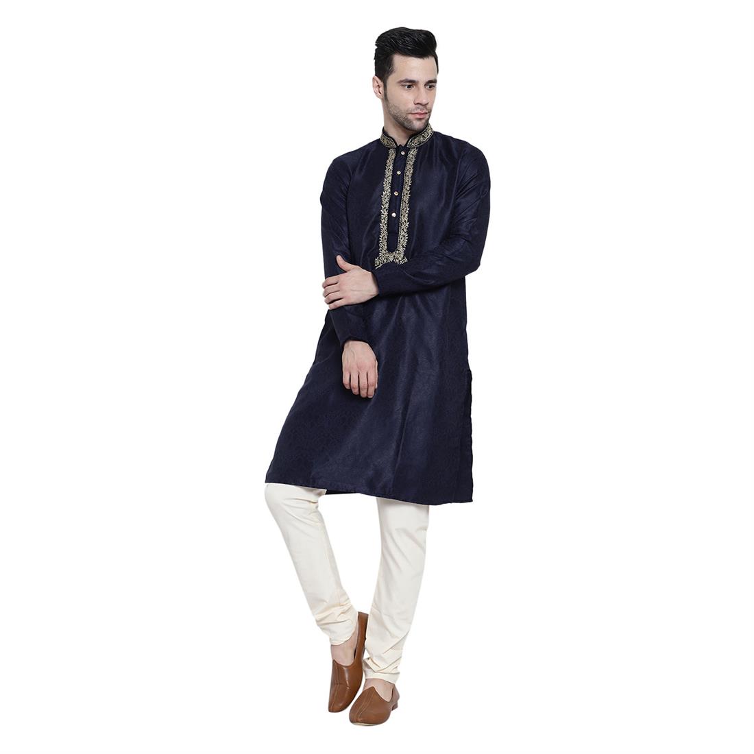 Navy & Gold Mens Brocade Navy/Gold Kurta Pyjama