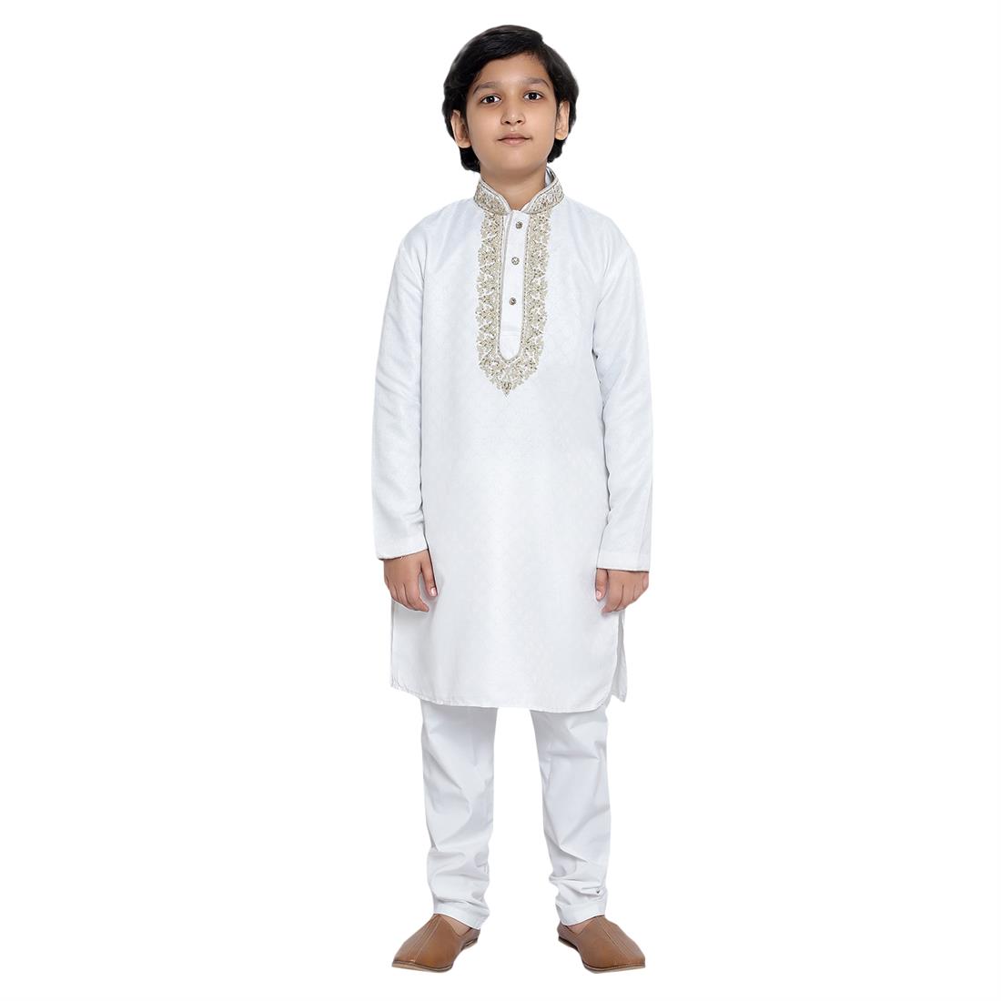 Ivory & Gold Embroidered Boys Kurta Pajama