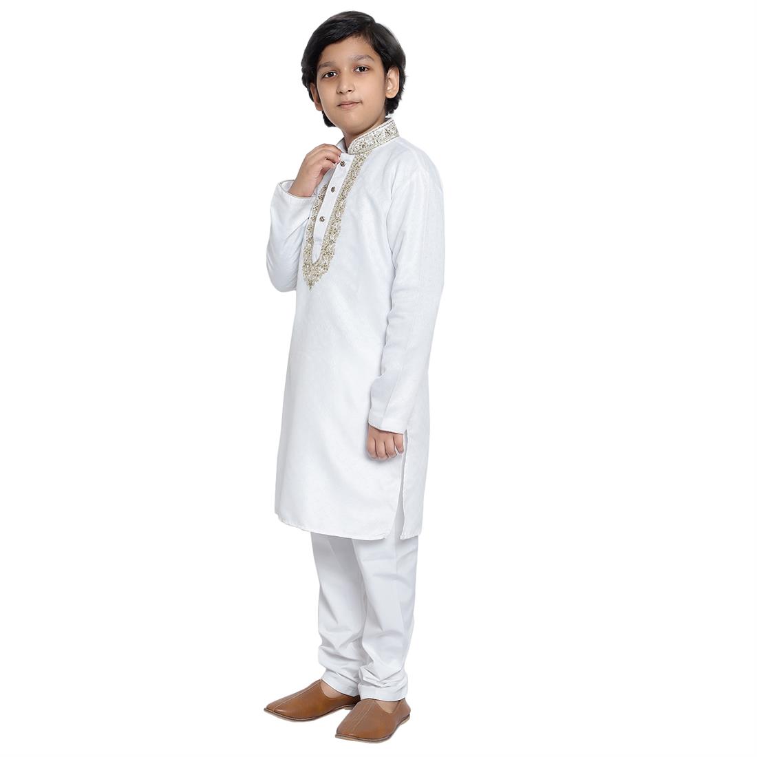 Ivory & Gold Embroidered Boys Kurta Pajama