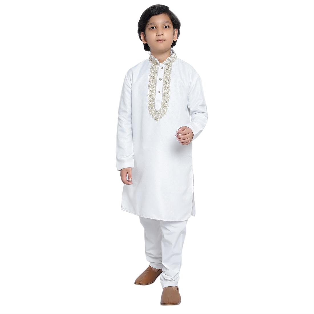 Ivory & Gold Embroidered Boys Kurta Pajama