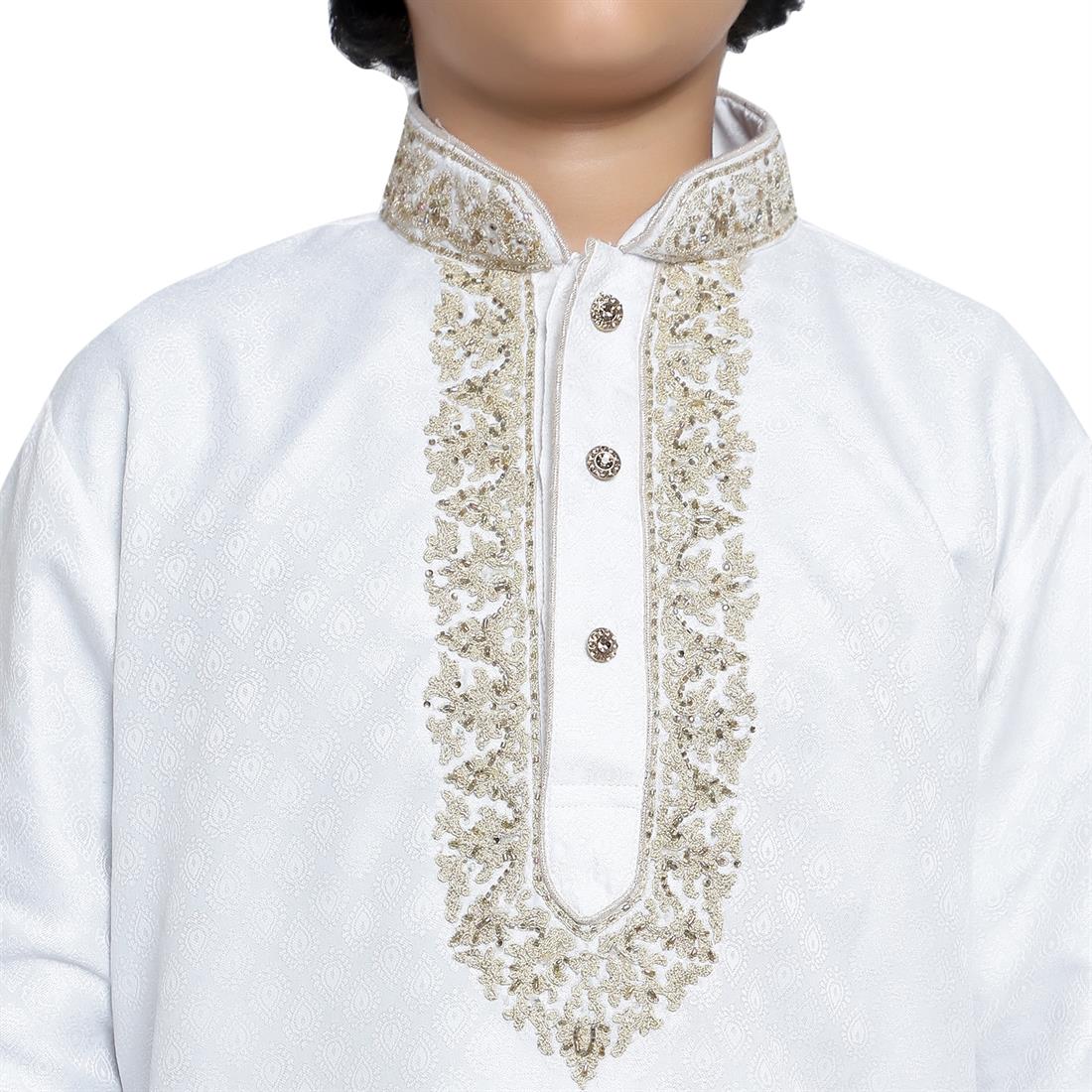 Ivory & Gold Embroidered Boys Kurta Pajama