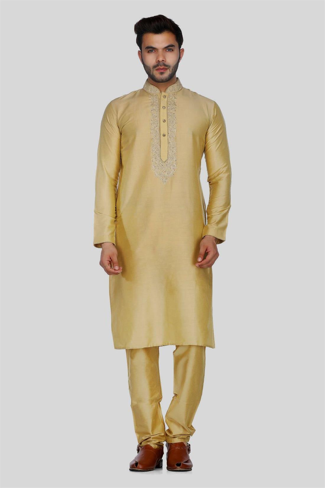 Gold Embroidered Mens Kurta Pajama