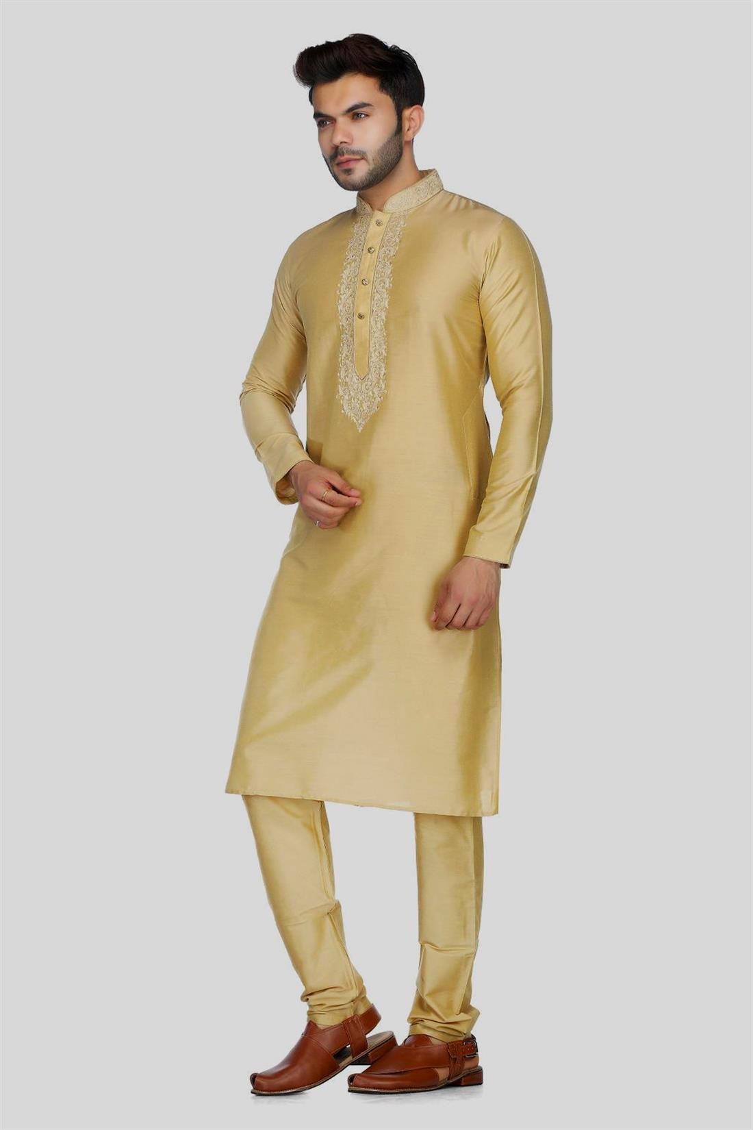Gold Embroidered Mens Kurta Pajama