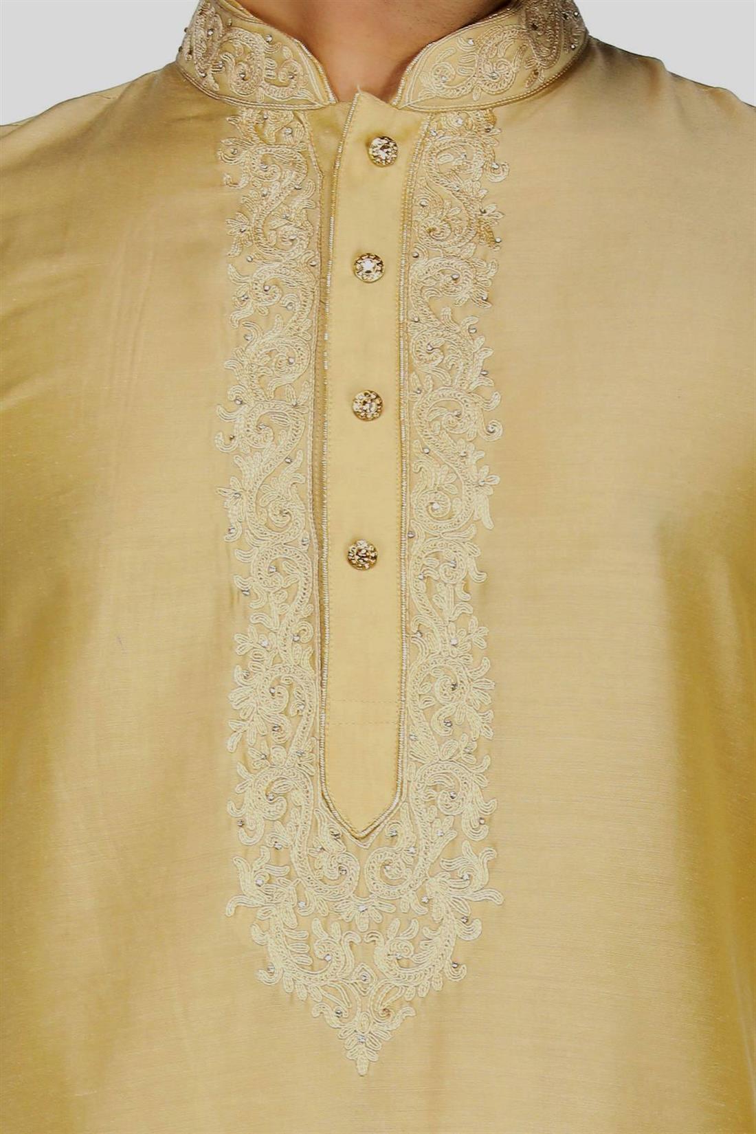 Gold Embroidered Mens Kurta Pajama