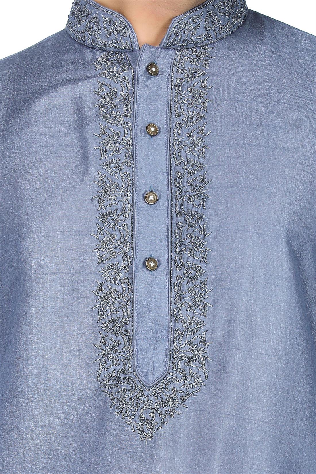 Grey Embroidered Mens Kurta Pajama