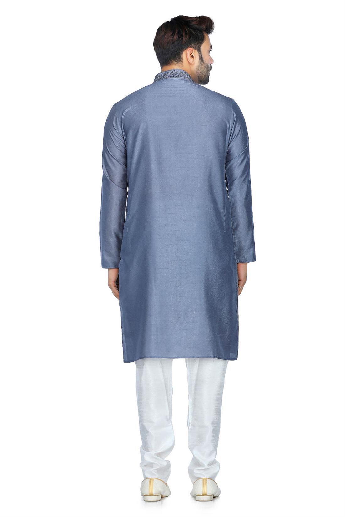 Grey Embroidered Mens Kurta Pajama