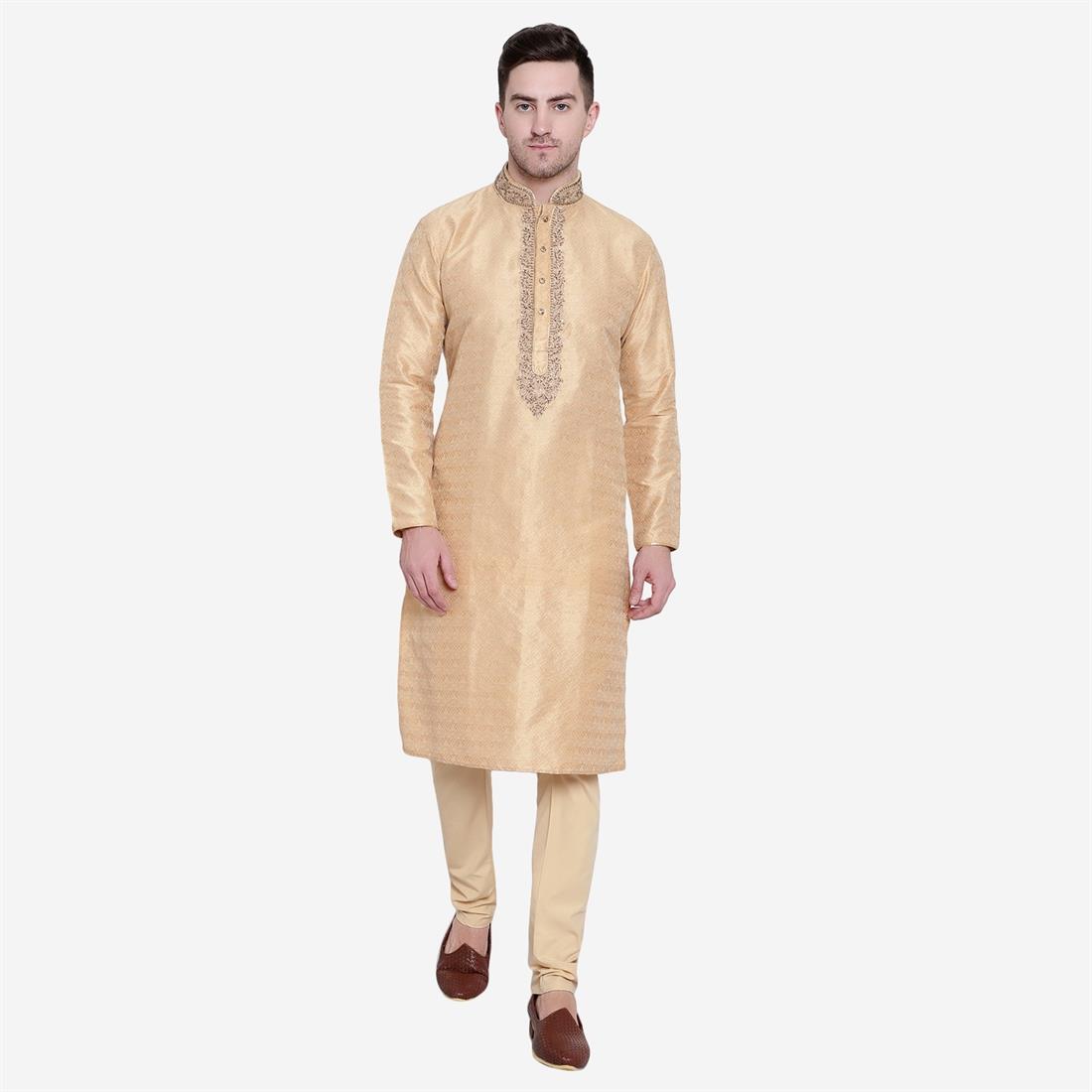 Gold Embroidered Mens Kurta Pajama