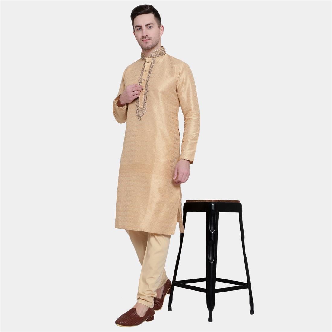 Gold Embroidered Mens Kurta Pajama