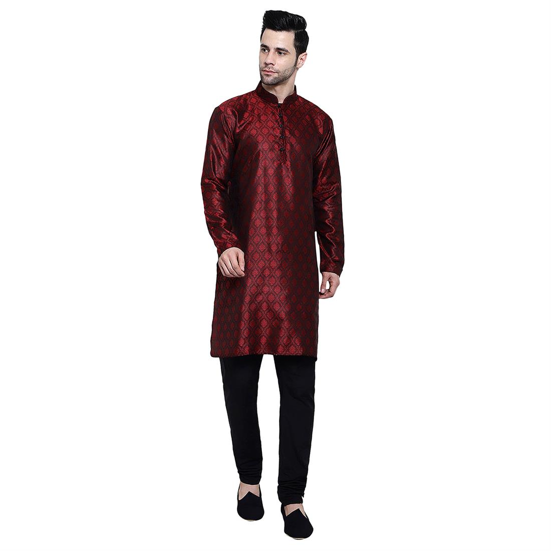 Mens Brocade kurta with plain pyjama