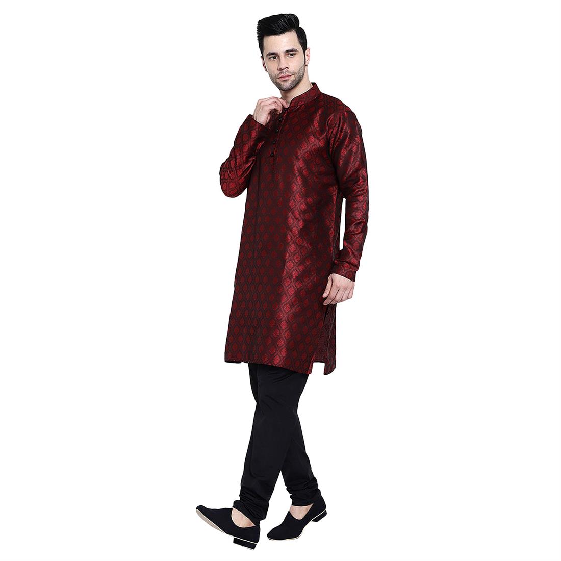Mens Brocade kurta with plain pyjama