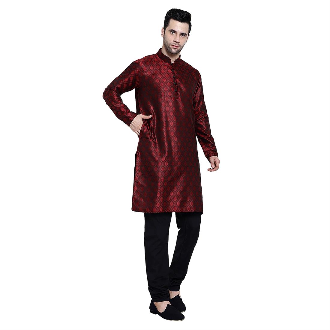 Mens Brocade kurta with plain pyjama