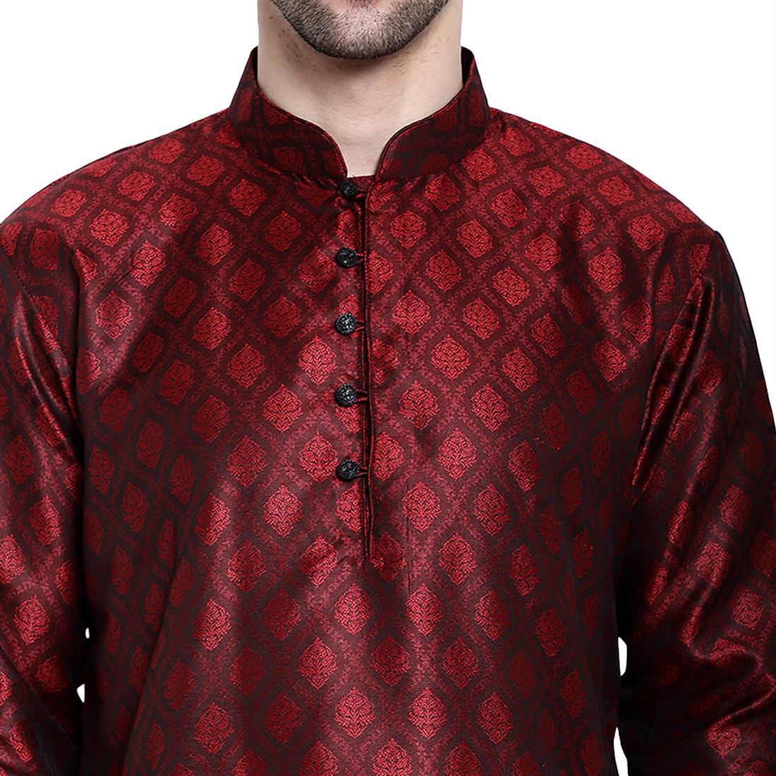 Mens Brocade kurta with plain pyjama