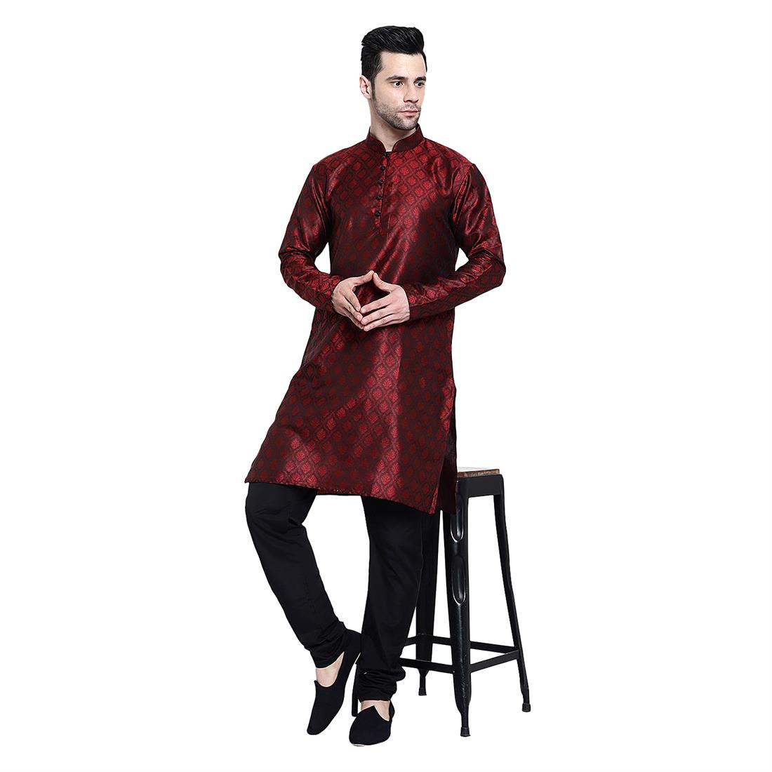 Mens Brocade kurta with plain pyjama