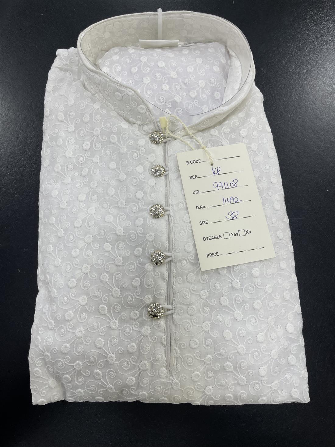 White Printed Mens Chicken Cotton Kurta Pyjama