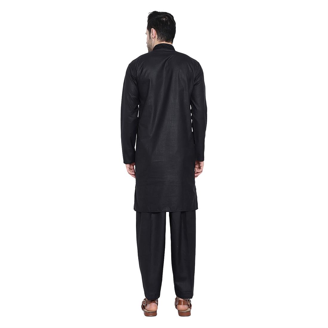 Black Mens Kurta Shalwar with Hand Embellishments