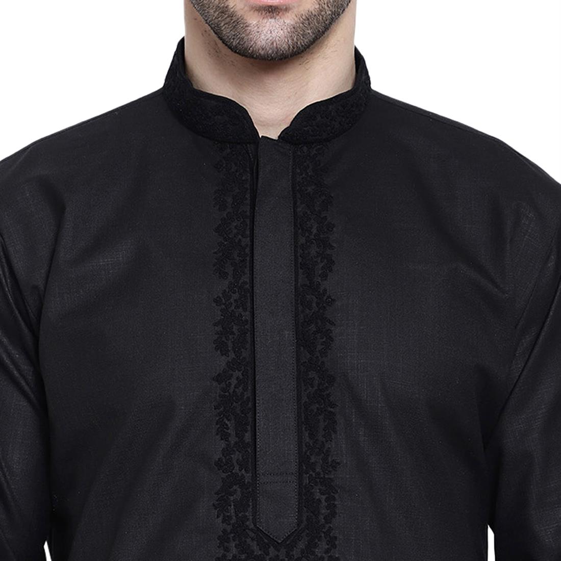 Black Mens Kurta Shalwar with Hand Embellishments