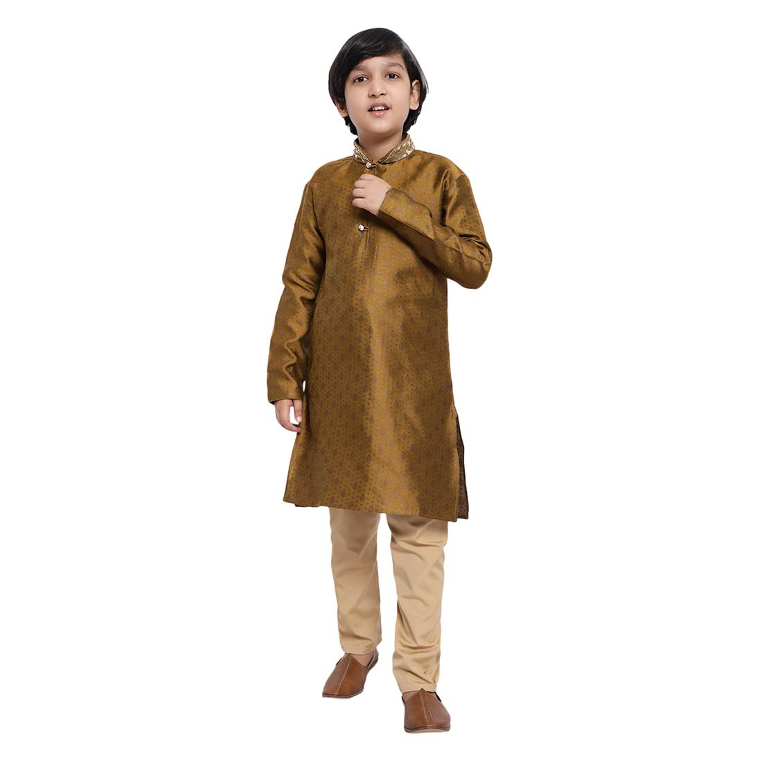 Boys Brocade Kurta Pyjama with hand embellishment. Please note colours may vary slightly due to different screen settings and photo shoot.