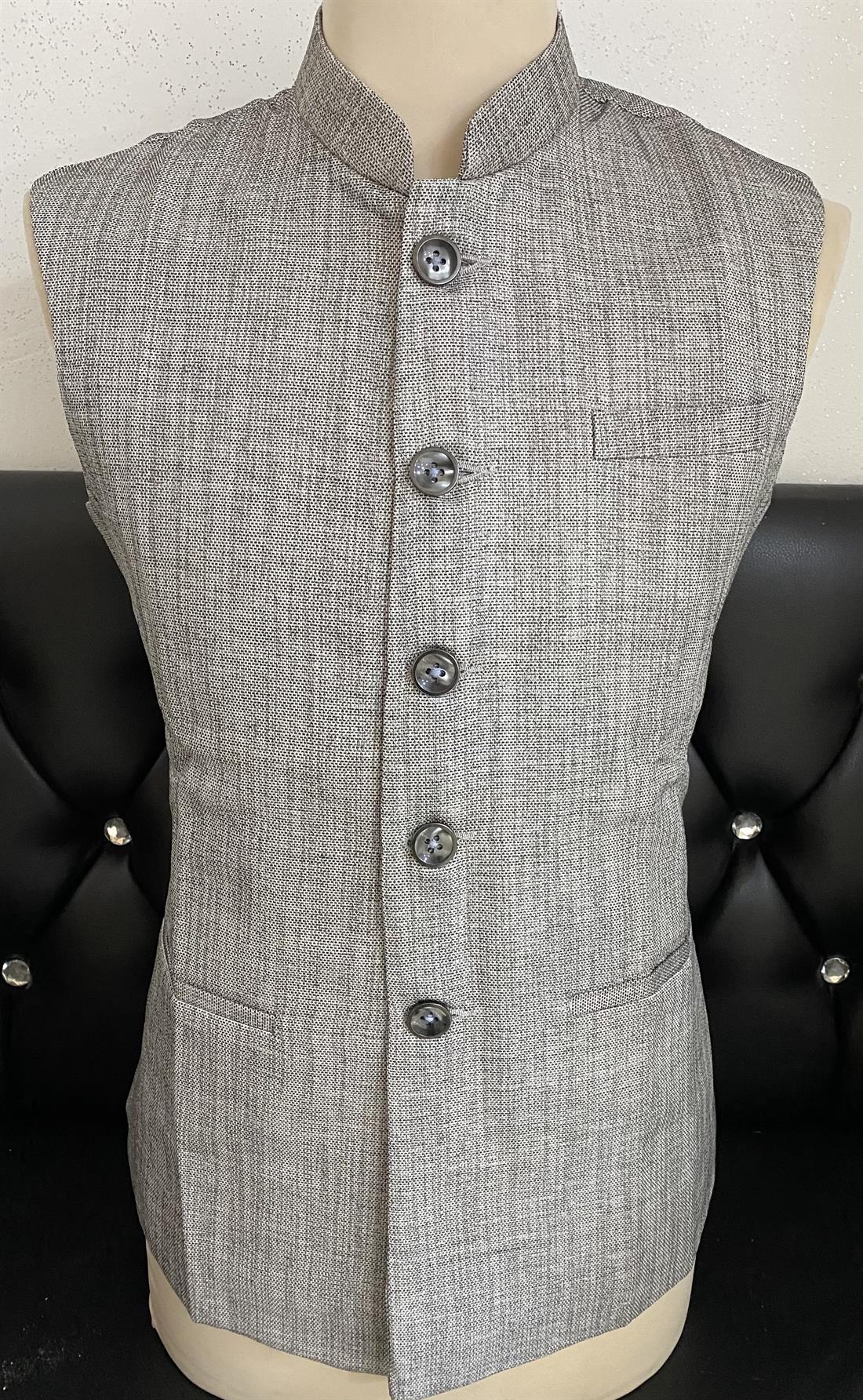 Grey Waistcoat in Nice Jute Fabric with Contrast Buttons