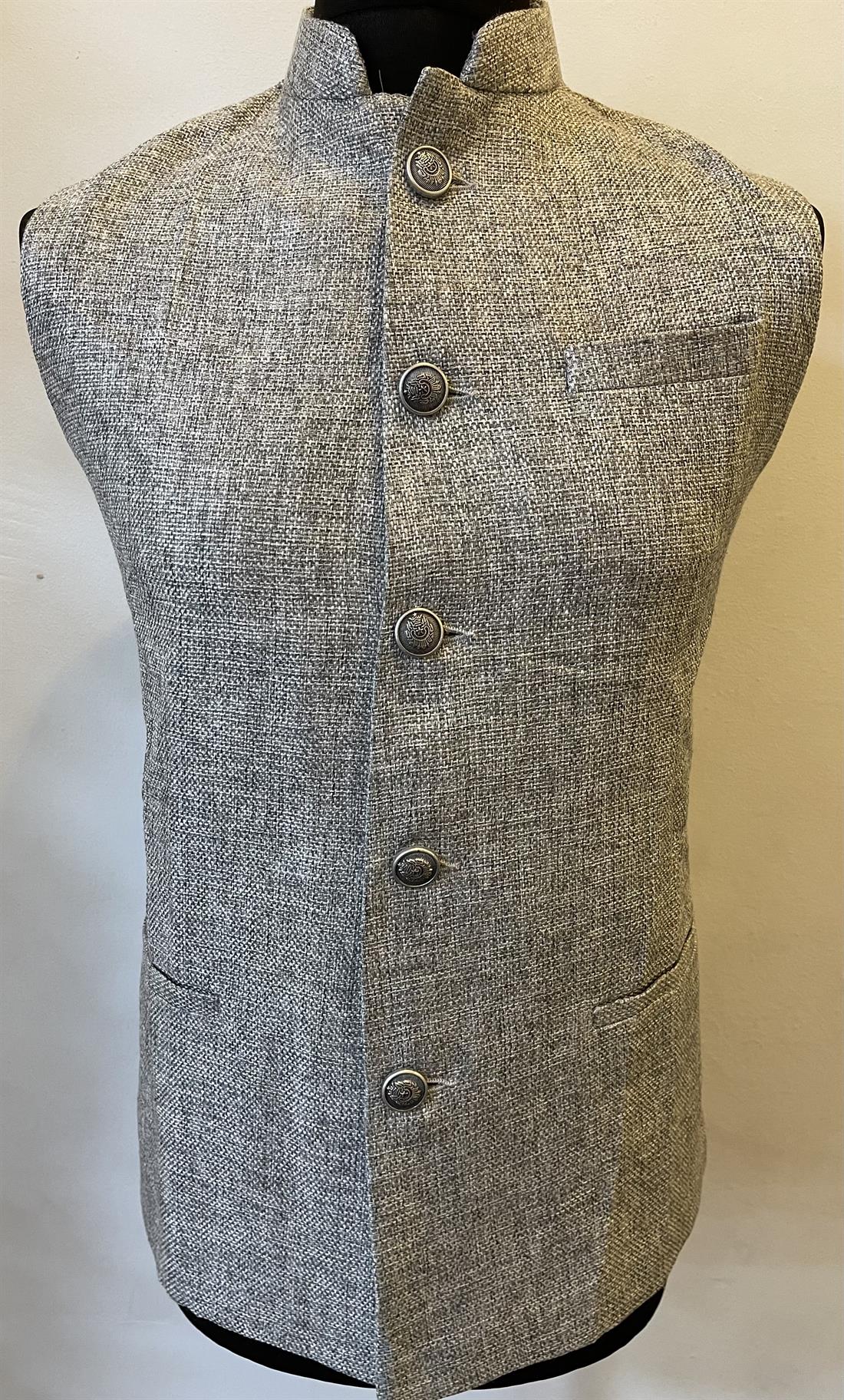 Grey Mens Waistcoat in Jute Fabric