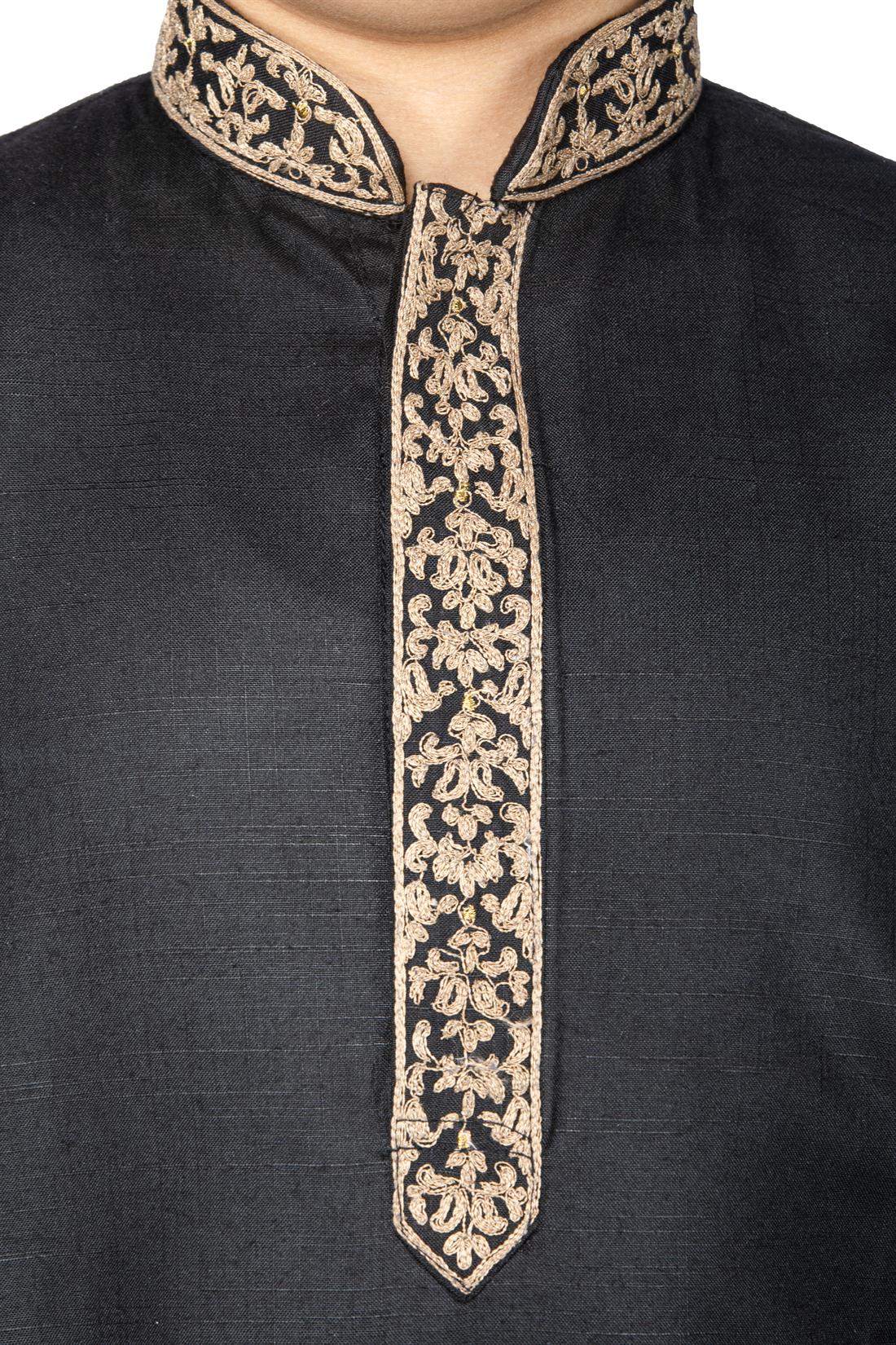 Black Embroidered Silk Boys Shalwar Kameez