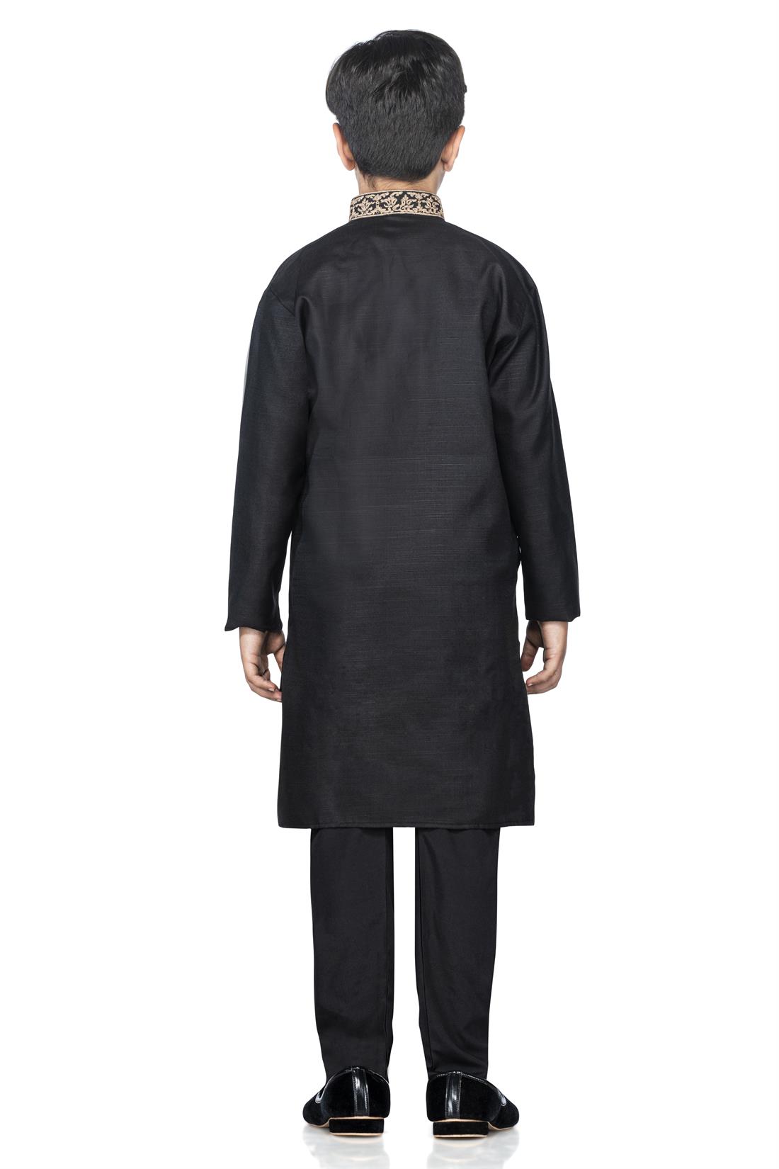 Black Embroidered Silk Boys Shalwar Kameez