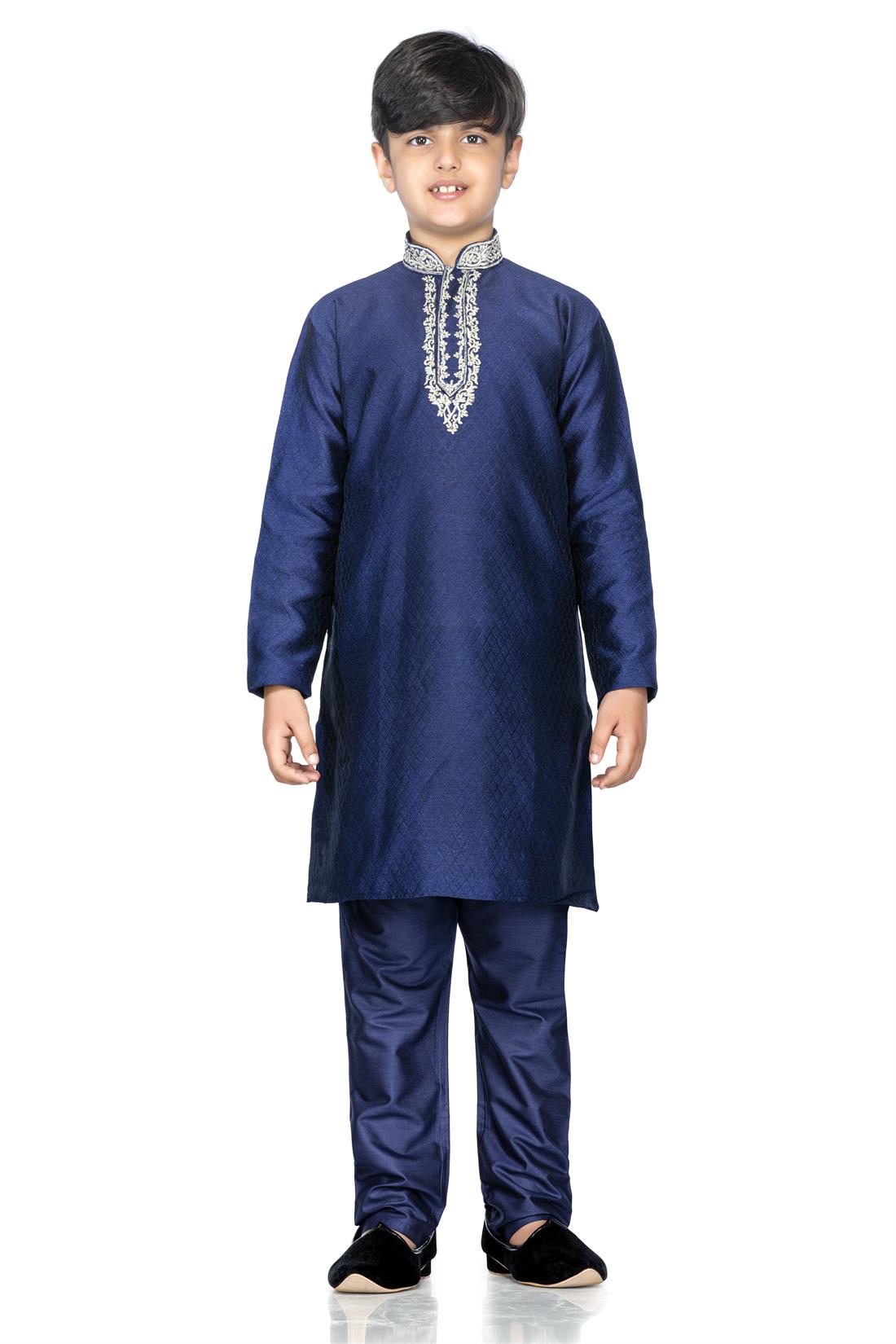 Navy Blue Embroidered Boys Kurta Pajama