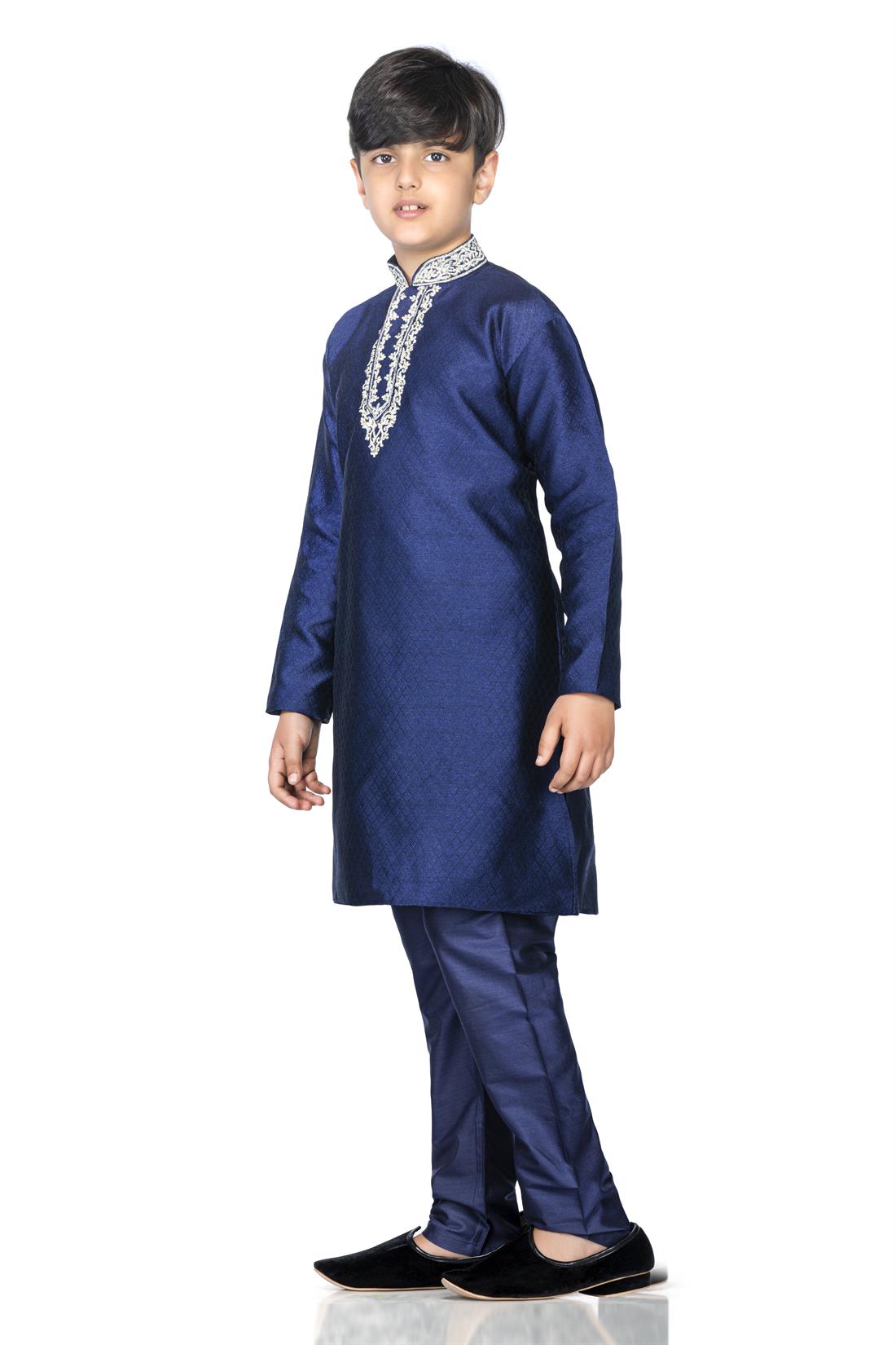 Navy Blue Embroidered Boys Kurta Pajama