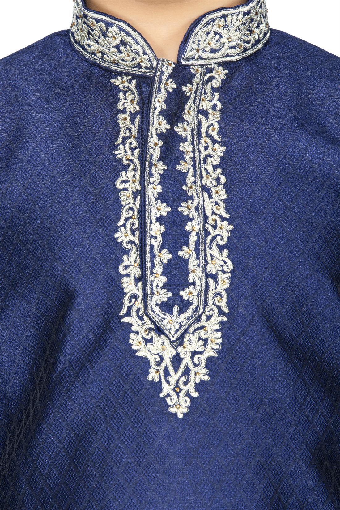Navy Blue Embroidered Boys Kurta Pajama