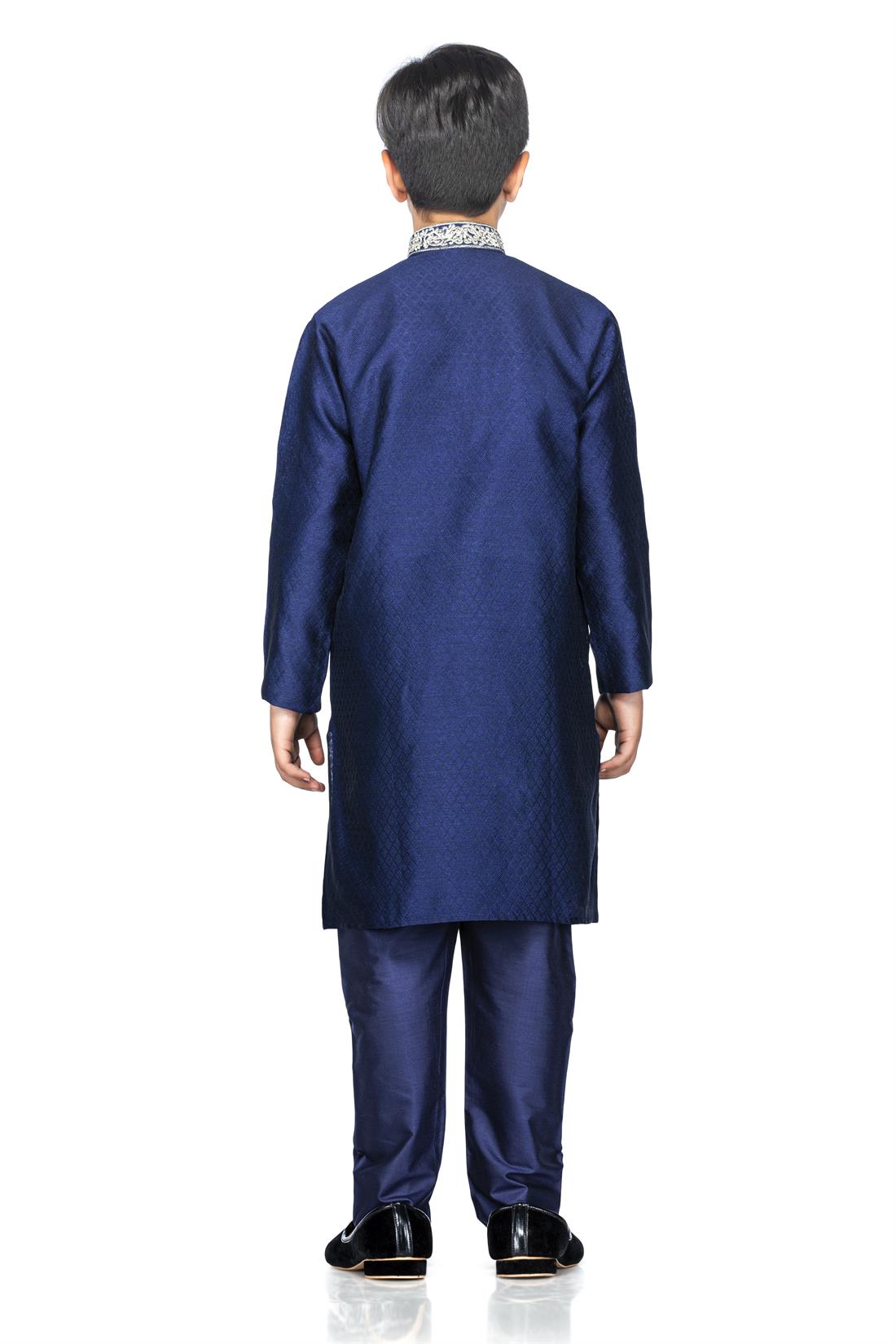 Navy Blue Embroidered Boys Kurta Pajama
