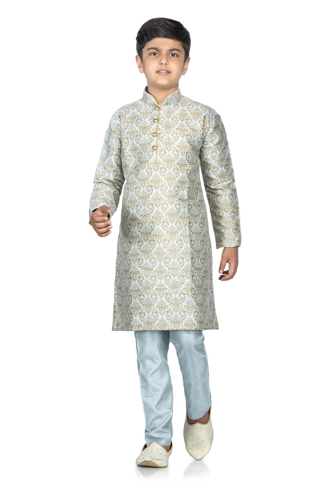 Grey & Gold Brocade Kurta with Matching Pyjama.