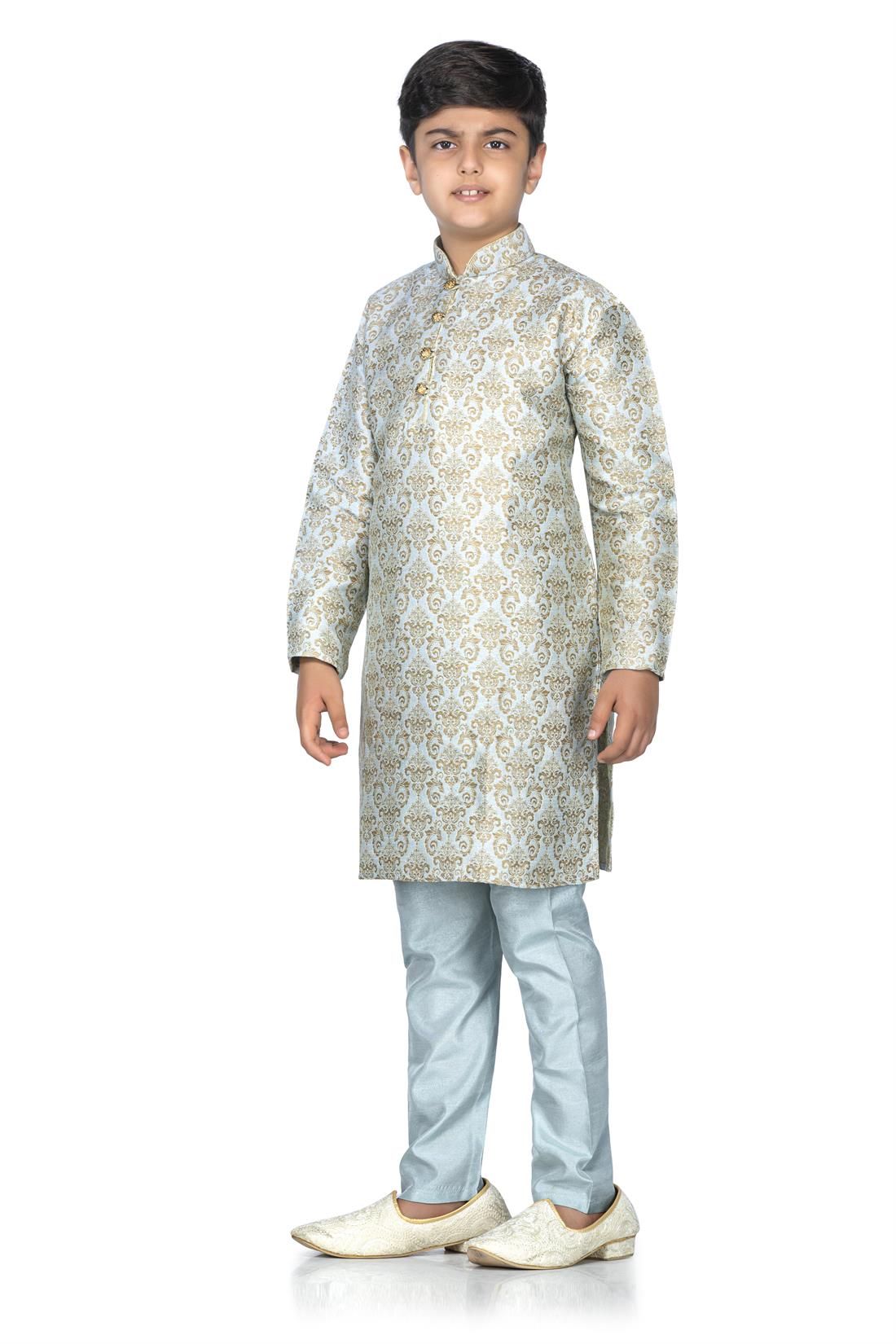 Grey & Gold Brocade Kurta with Matching Pyjama.