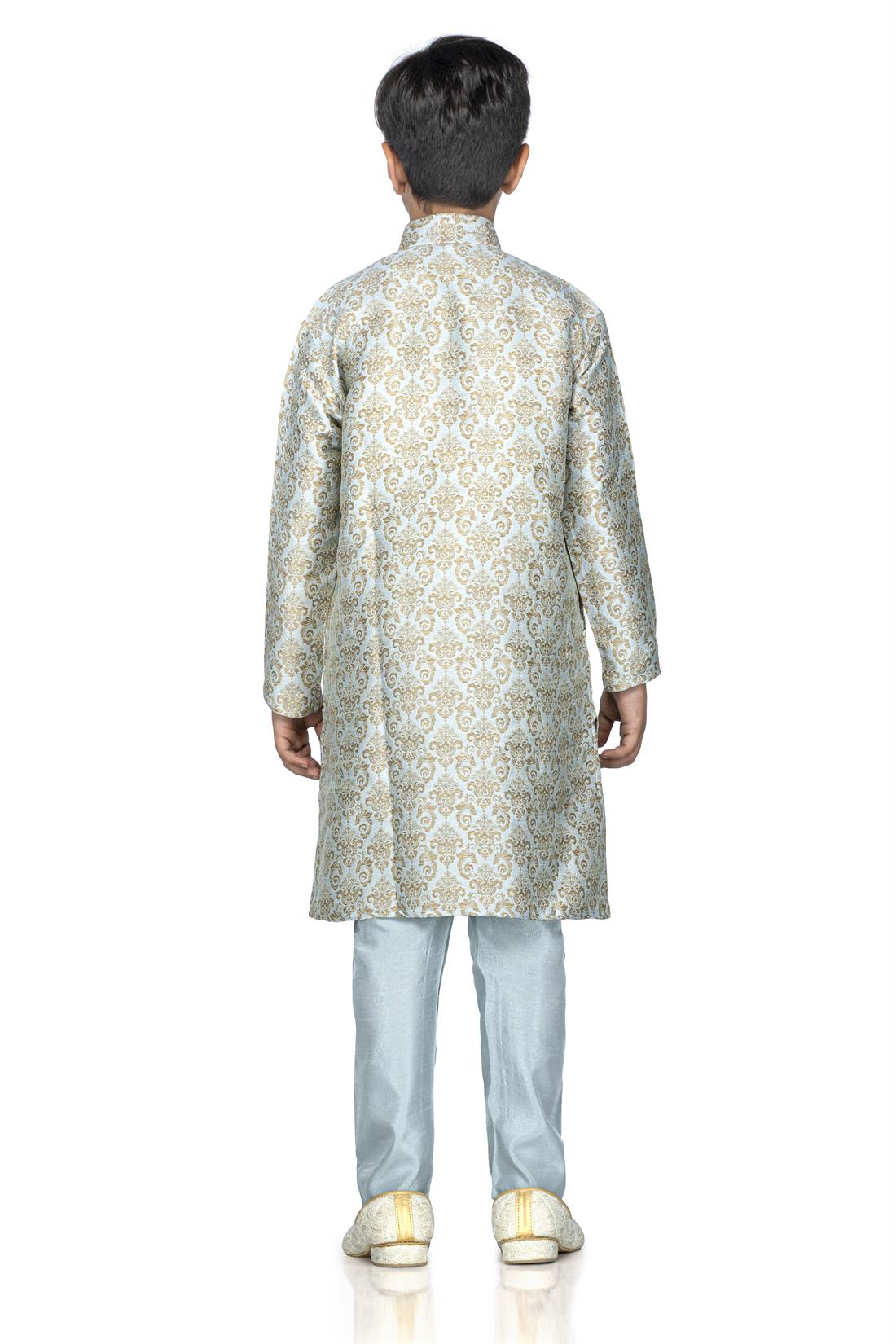 Grey & Gold Brocade Kurta with Matching Pyjama.