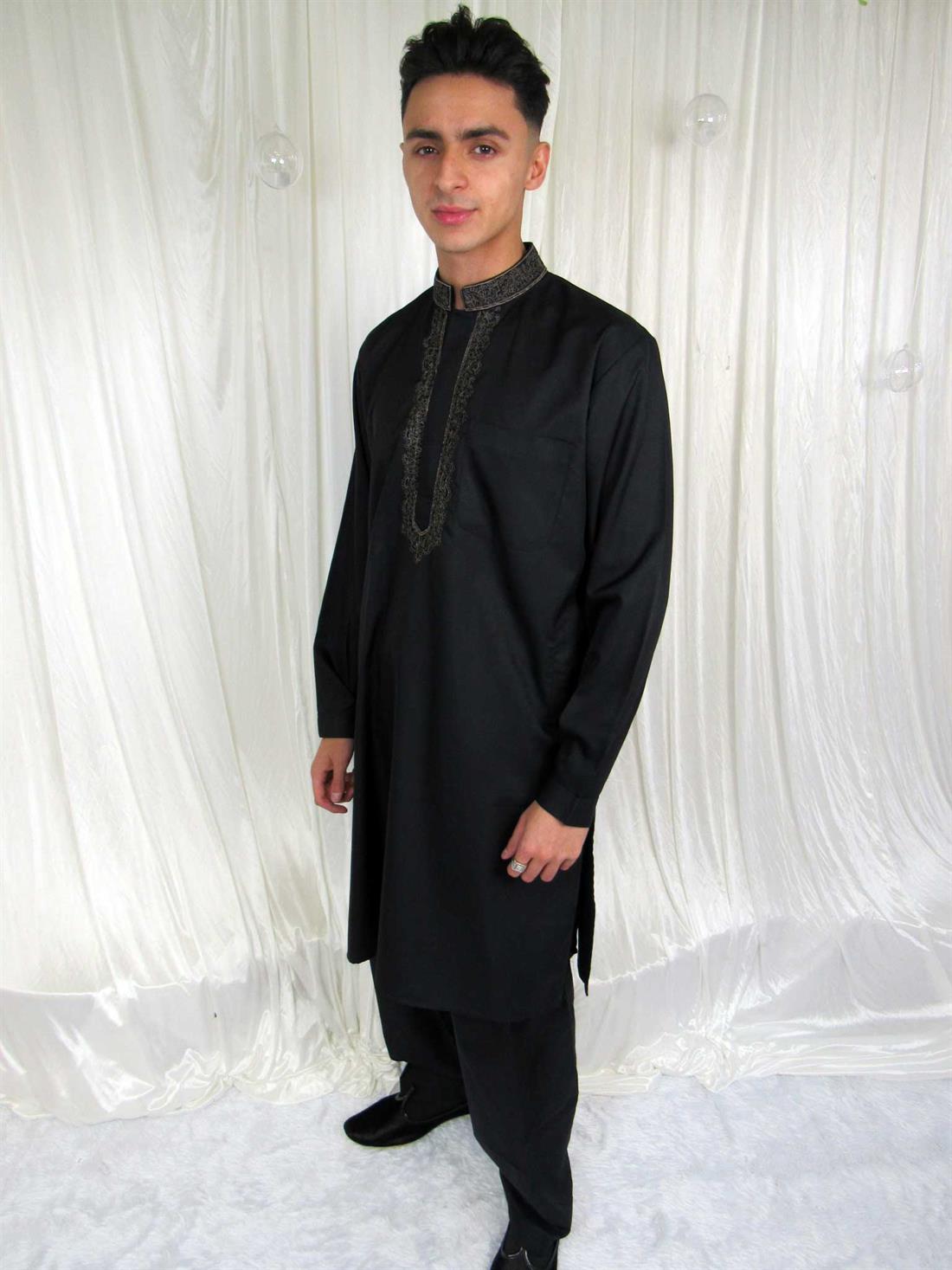 Black Embroidered Mens Shalwar Kameez