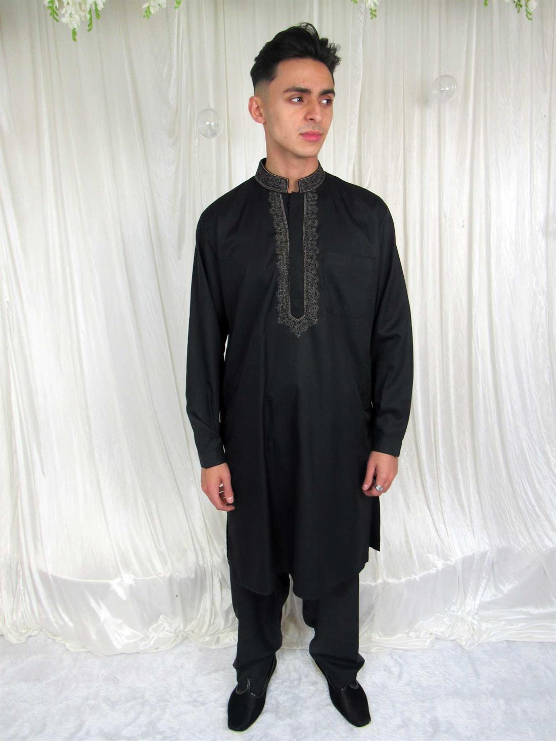 Black Embroidered Mens Shalwar Kameez