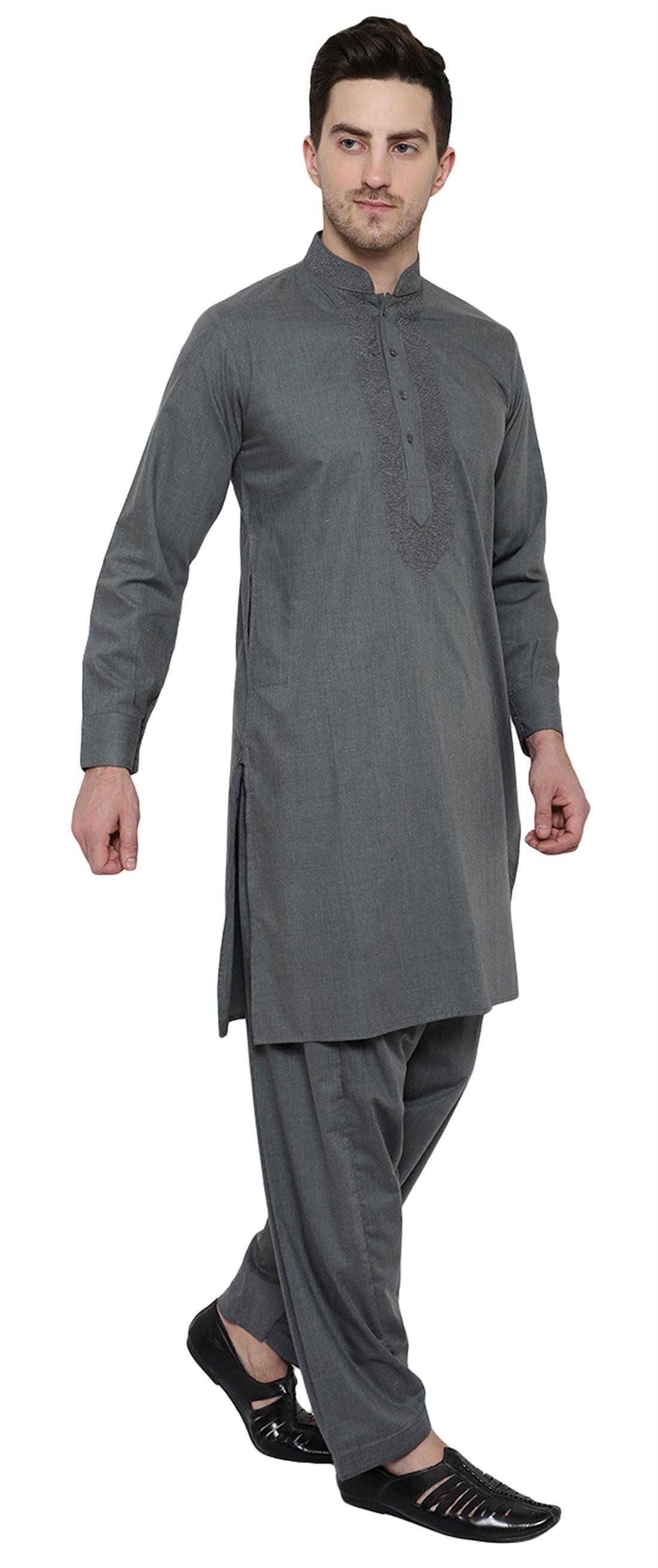 Grey Embroidered Mens Shalwar Kameez