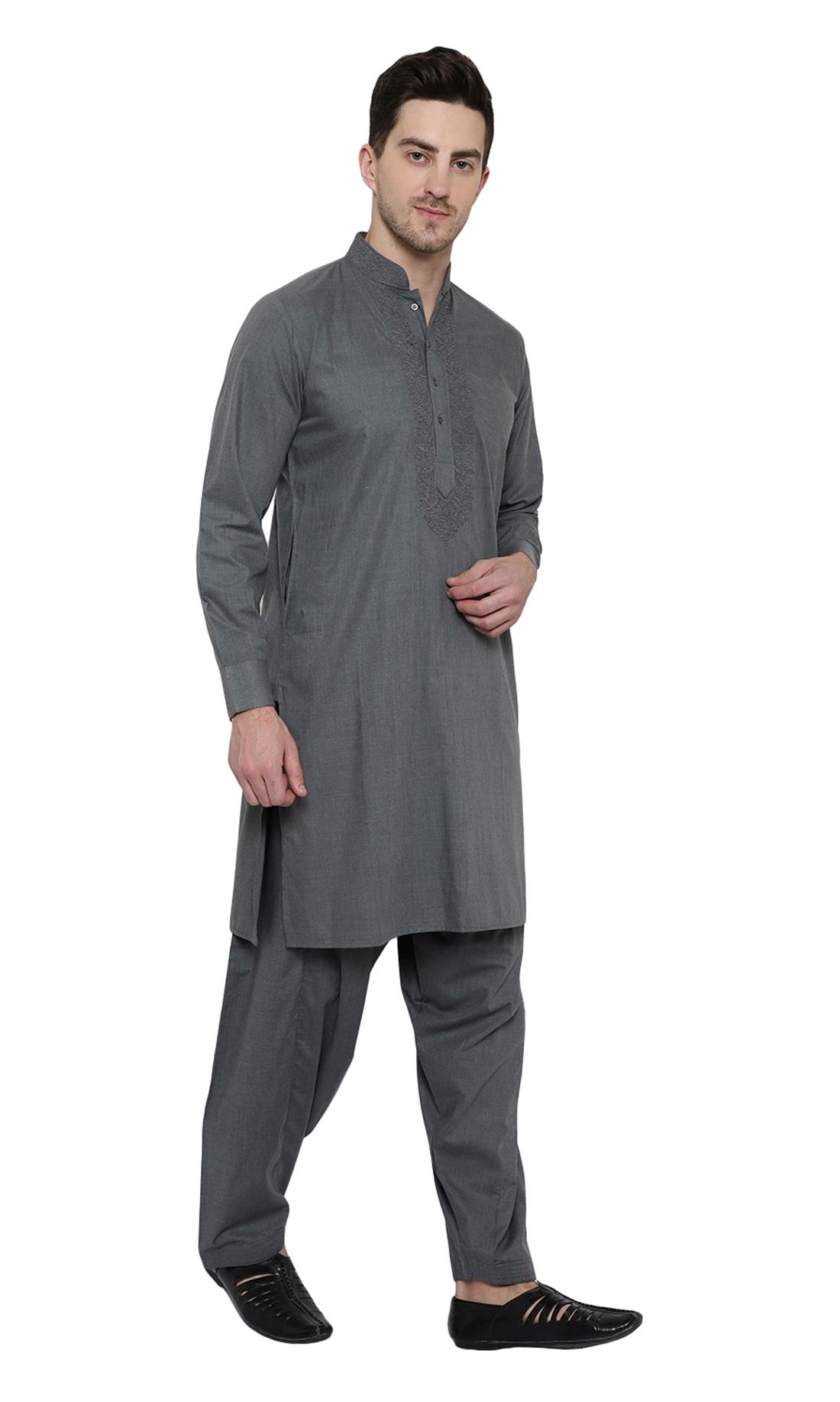 Grey Embroidered Mens Shalwar Kameez