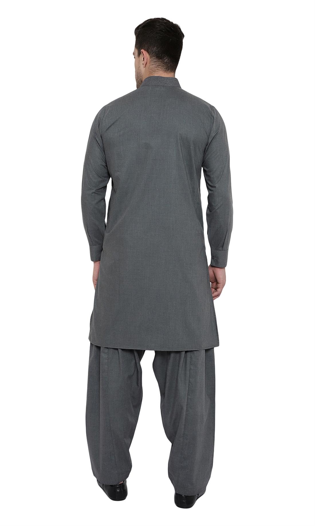 Grey Embroidered Mens Shalwar Kameez