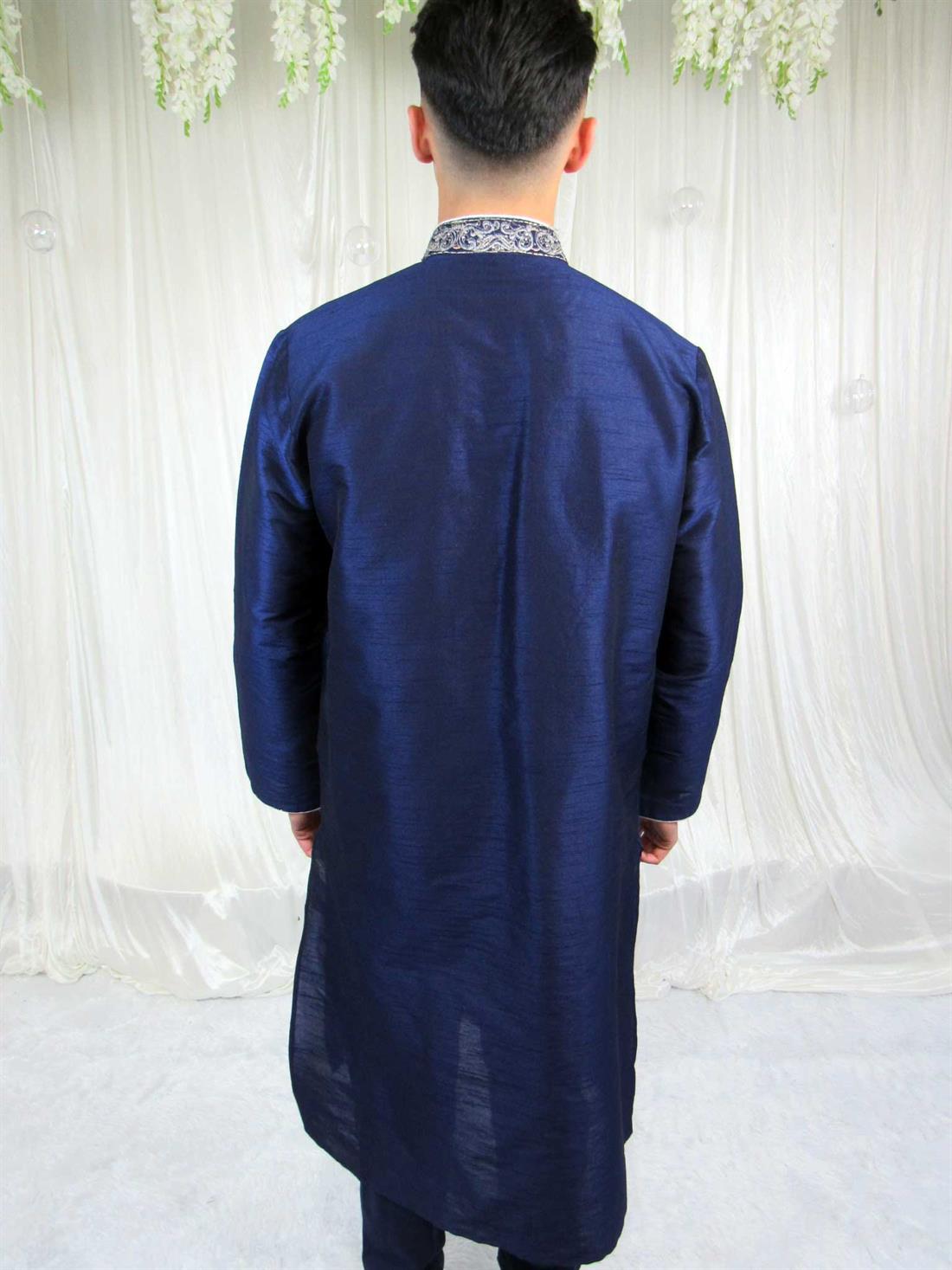Navy Blue Embroidered Mens Kurta Pajama