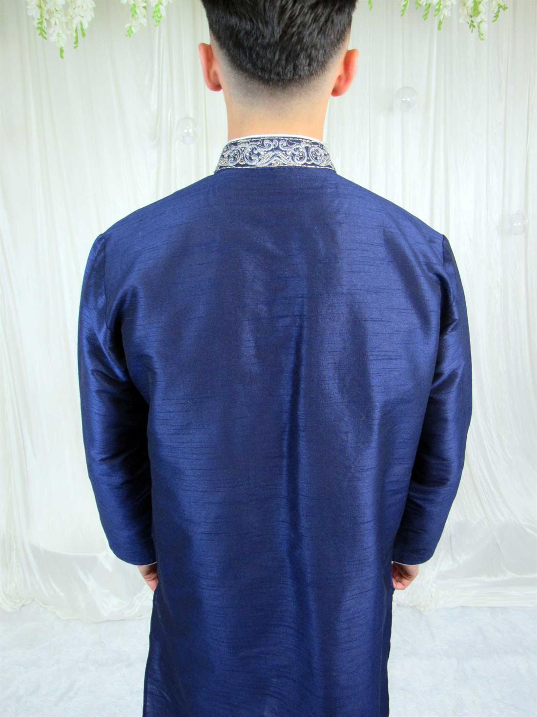 Navy Blue Embroidered Mens Kurta Pajama