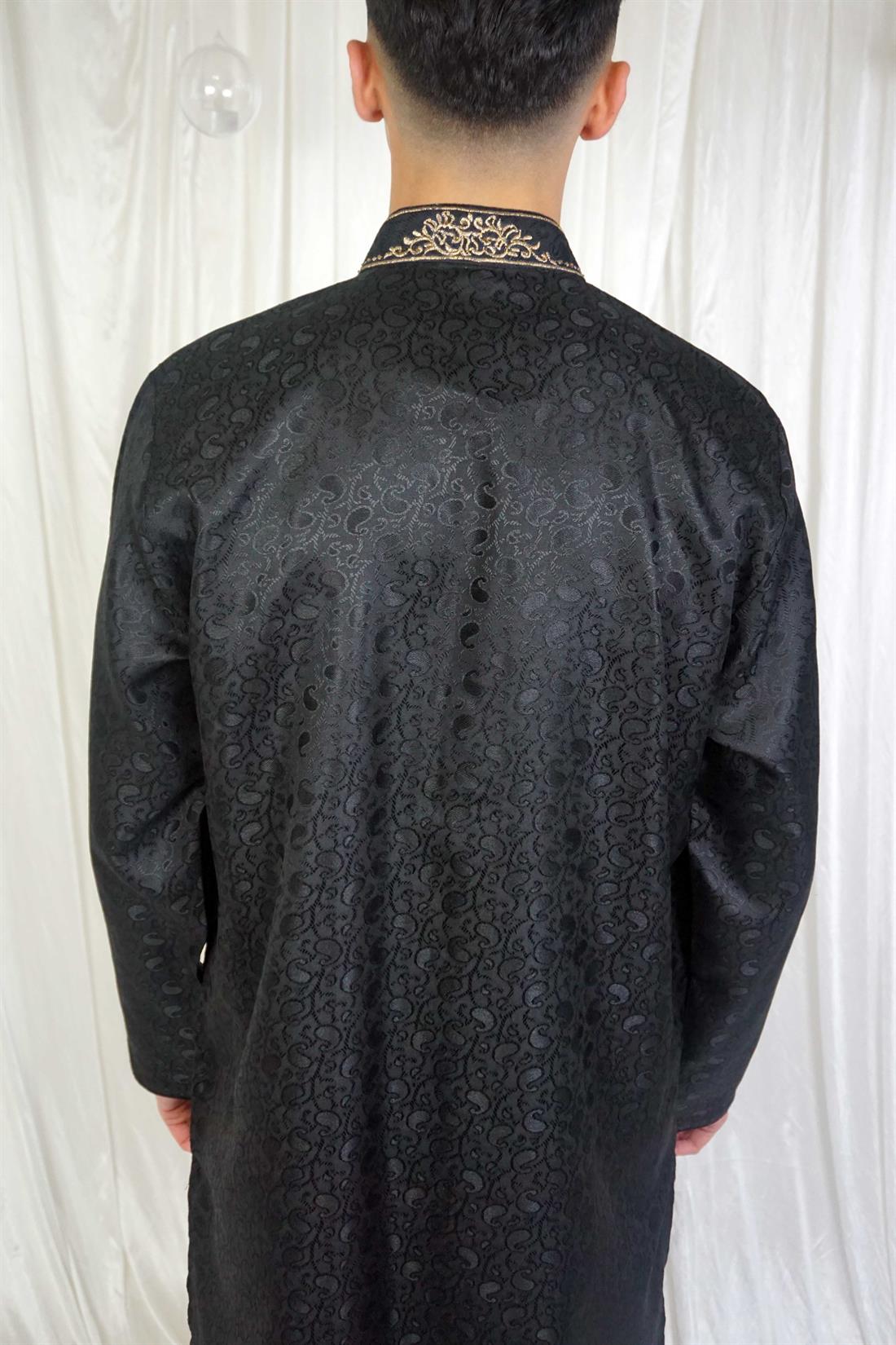 Black & Gold Embroidered Mens Kurta Pajama