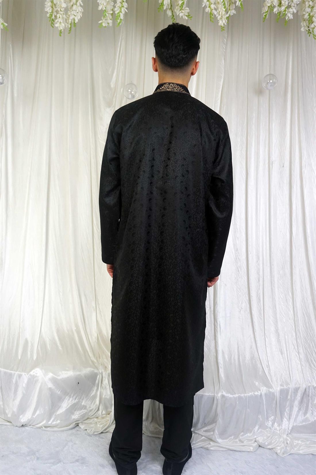 Black & Gold Embroidered Mens Kurta Pajama