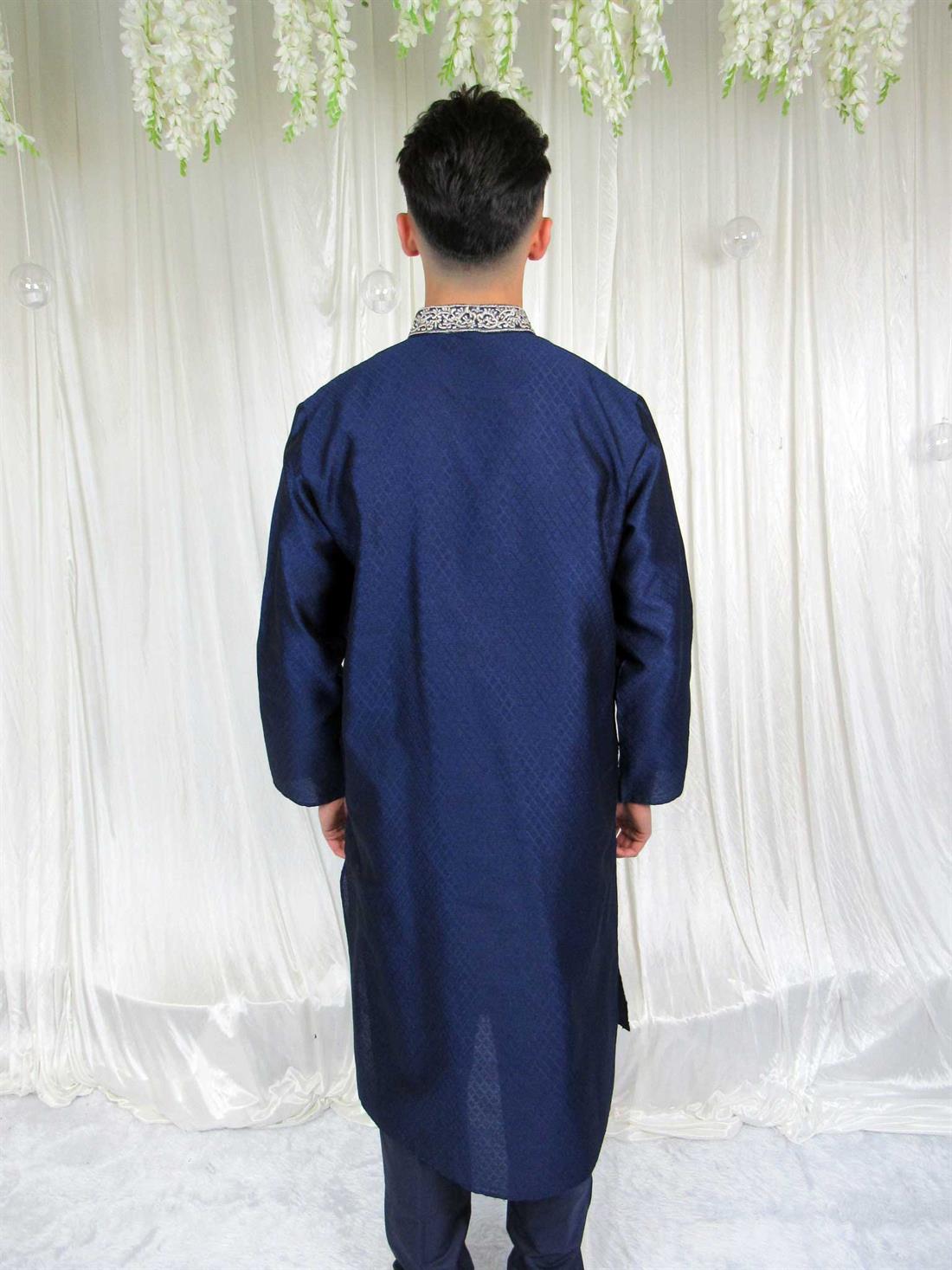 Navy Blue Embroidered Mens Kurta Pajama