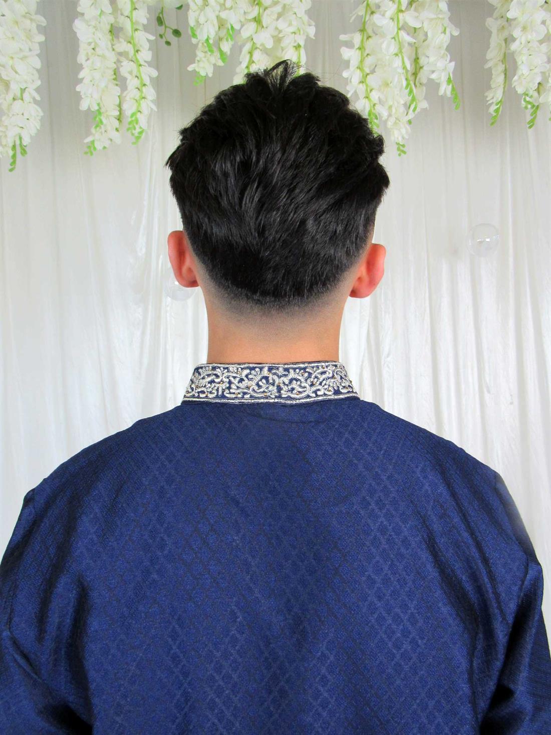 Navy Blue Embroidered Mens Kurta Pajama
