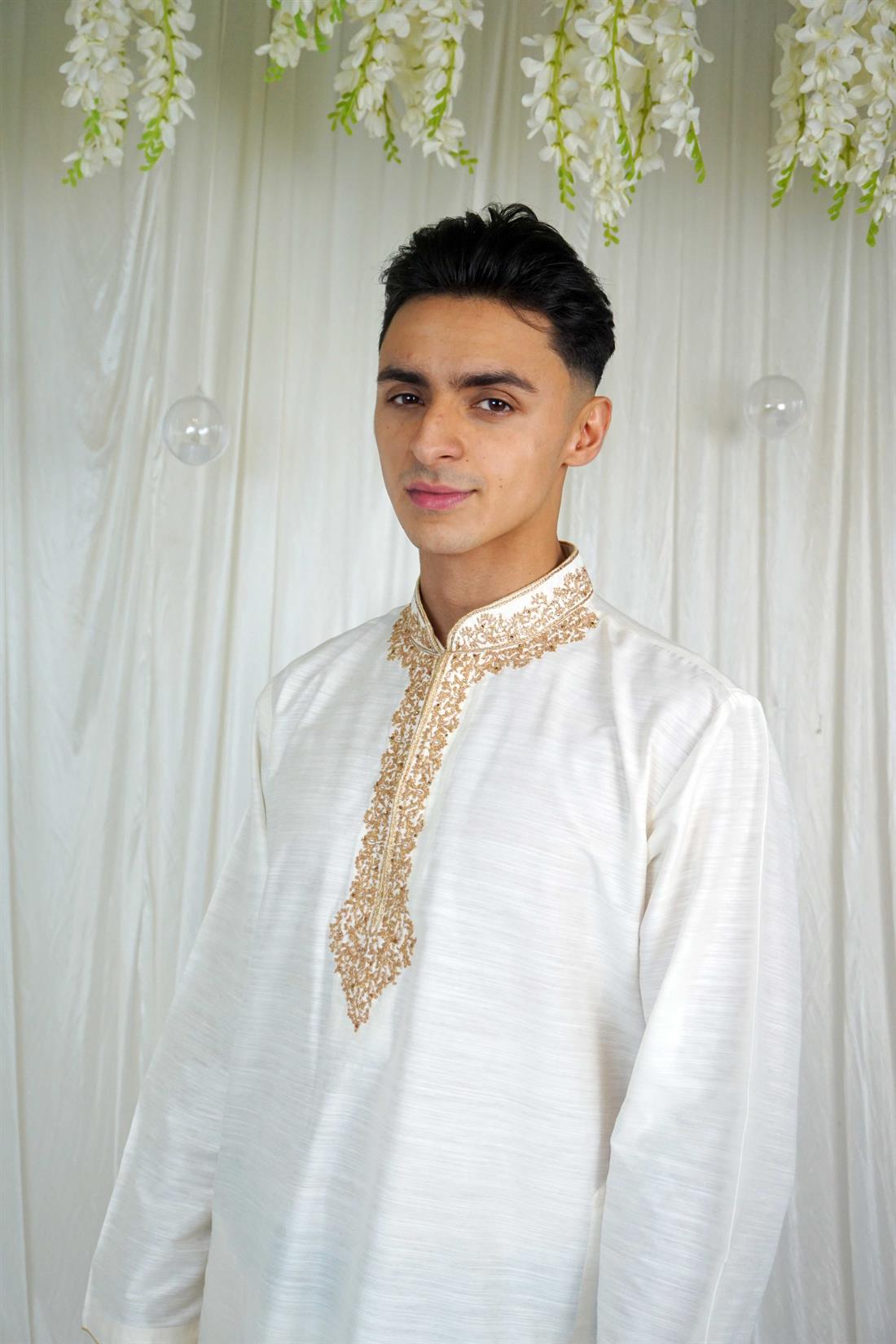 Cream Embroidered Mens Kurta Pajama