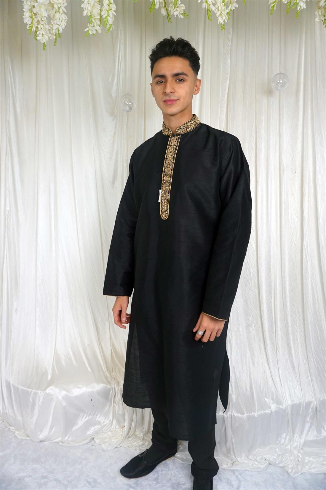 Black Embroidered Mens Kurta Pajama