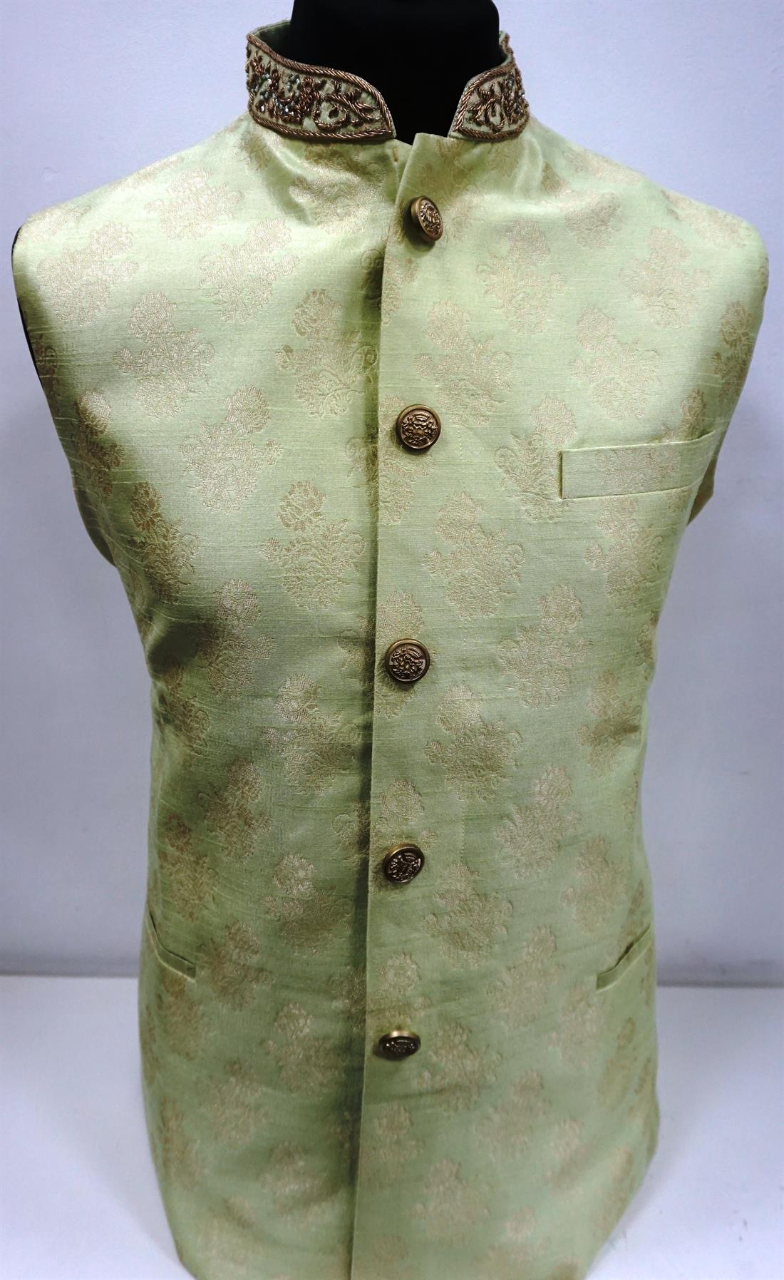 Mint Green Mens Brocade Waistcoat.