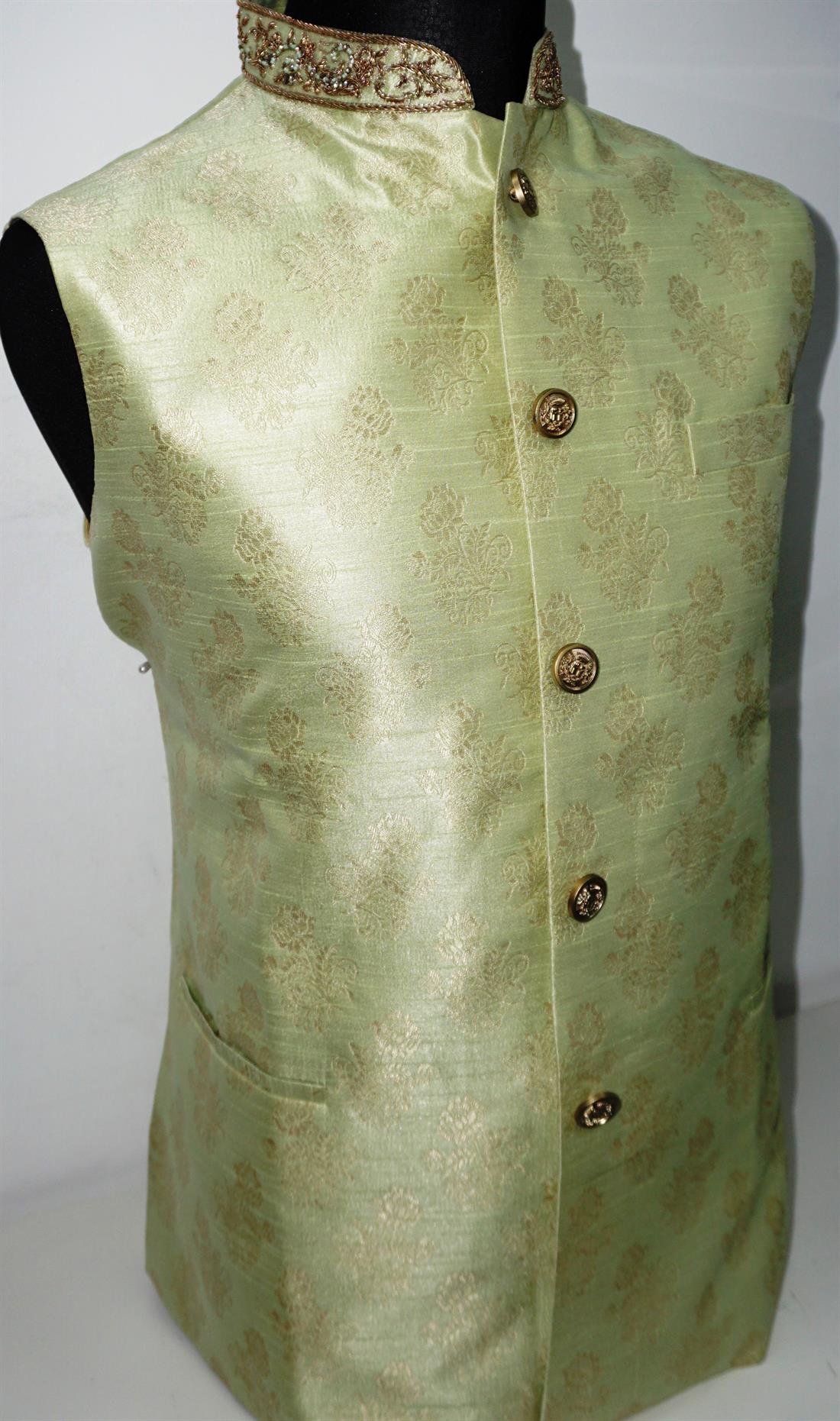 Mint Green Mens Brocade Waistcoat.