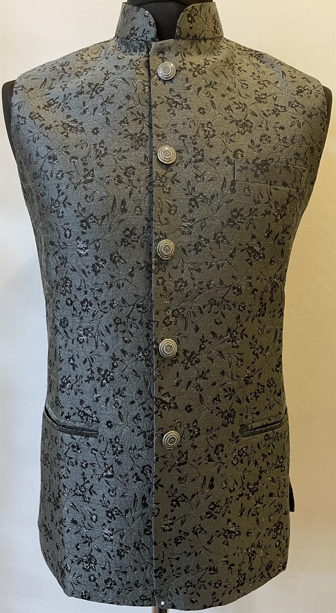Dark Grey Mens Brocade Waistcoat